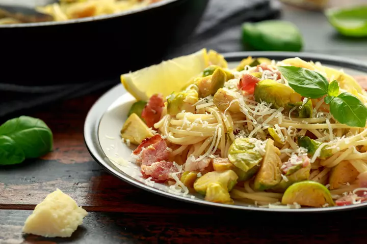 Roasted brussels sprout spaghetti for 10 month old babies