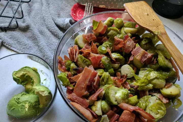 Steamed brussels sprout with bacon for 12 month old babies