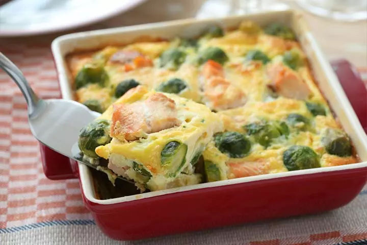 Salmon and brussels sprouts gratin dinner ideas for kids