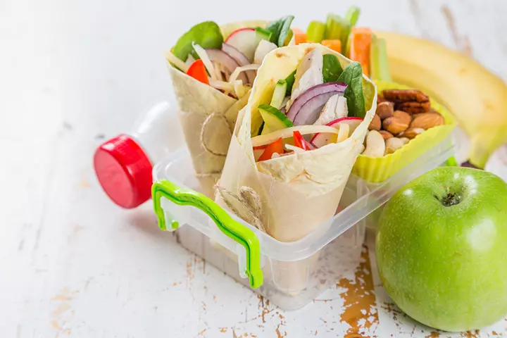 Grilled chicken and veggie wrap school lunch idea for kids