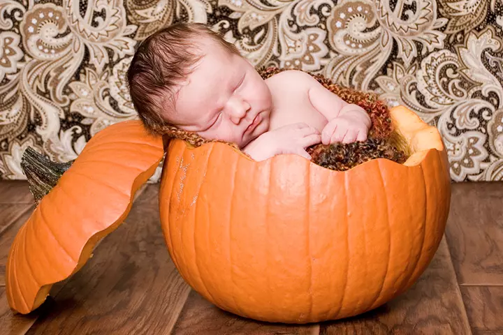 Egg hatching inspired baby in a pumpkin pictures