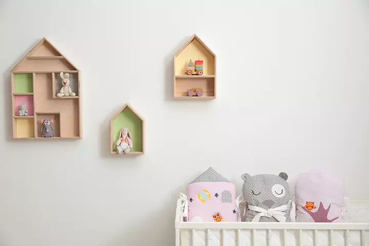 Floating shelves storage idea for kids