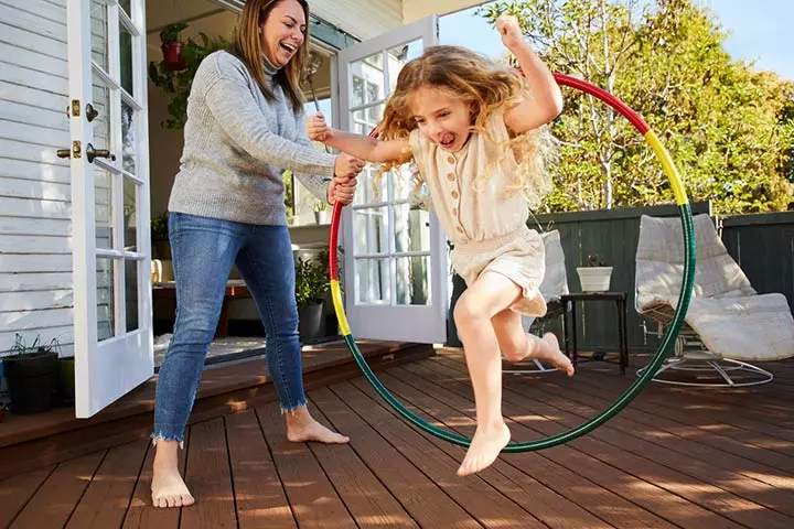 Jumping in the hoop, outdoor activities for babies