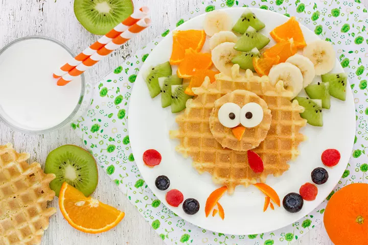 Turkey Waffles With Kiwi, Orange, And Banana