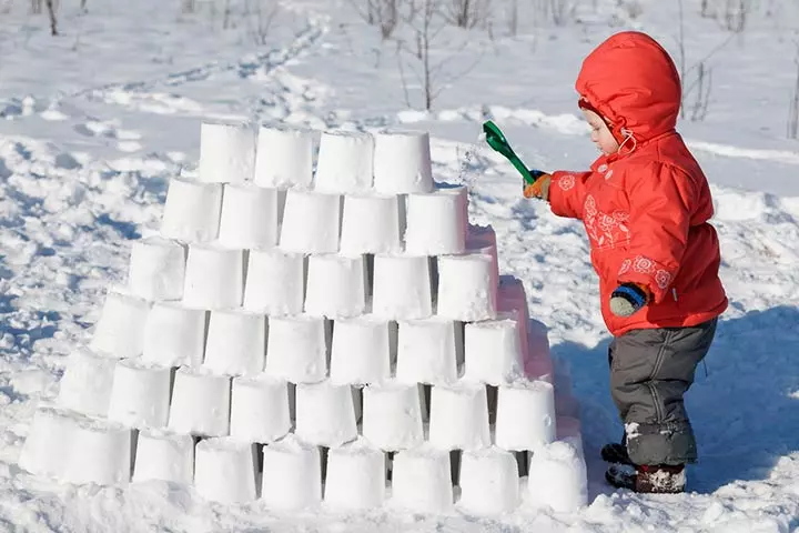 Snow castles, snow activity for preschoolers