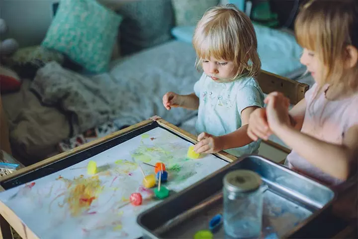 Ice painting, snow activity for preschoolers