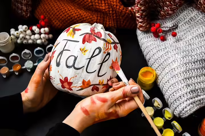 Autumn leaves pumpkin painting idea for kids Autumn leaves pumpkin painting idea for kids