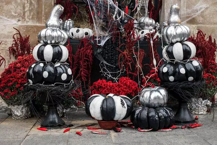 Black, white, and silver pumpkin painting idea for kids