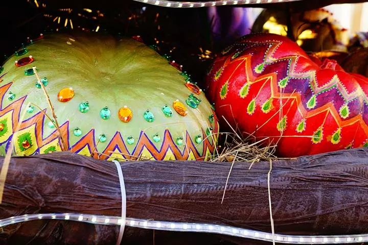 Bohemian-style pumpkin painting idea for kids