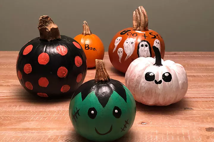 Cute little monsters, pumpkin painting ideas for kids