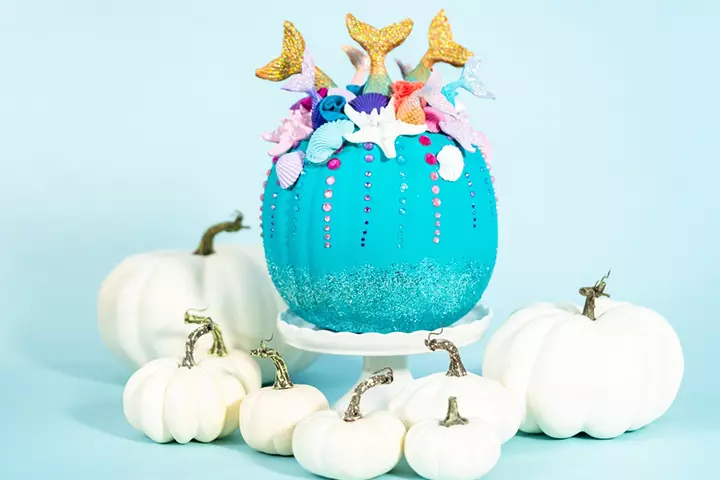 DIY mermaid pumpkin painting idea for kids