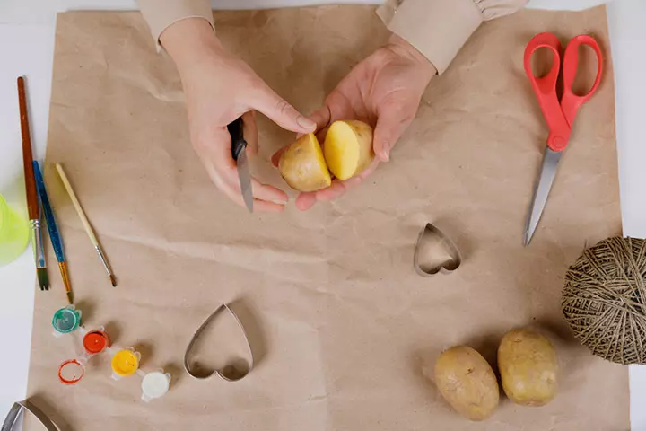 Potato stamp chicks, easter activity for toddlers