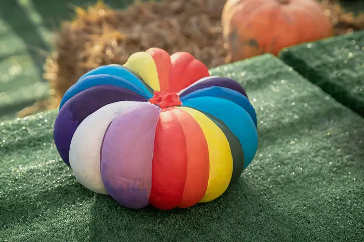 Rainbow pumpkin painting idea for kids