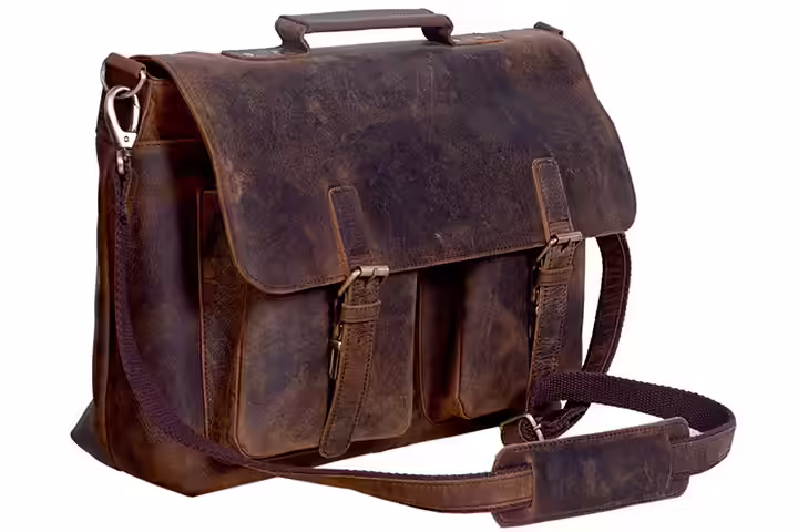 KomalC Retro Buffalo Hunter Leather Laptop Messenger Bag