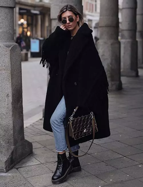 Oversized coat and combat boots for winter