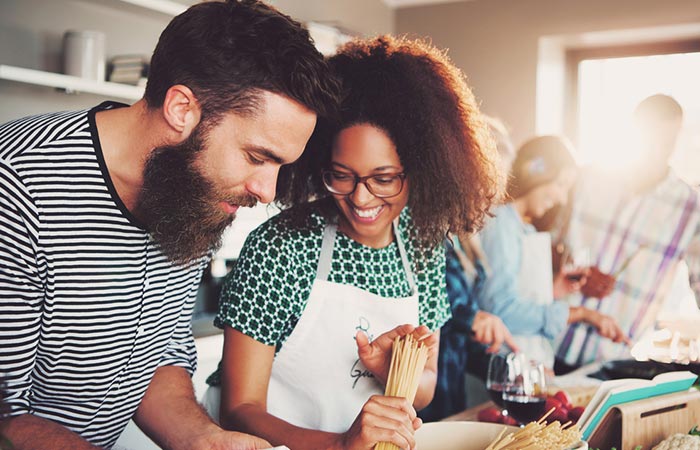 Couple cooking together