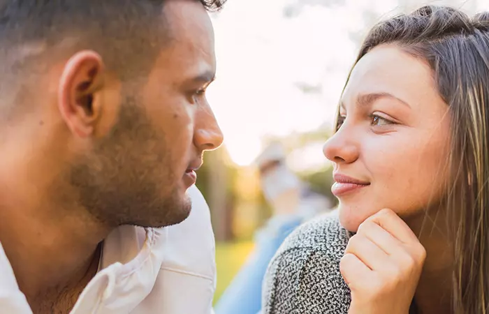 A couple engaged in the staring contest