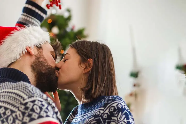 A kiss under the mistletoe