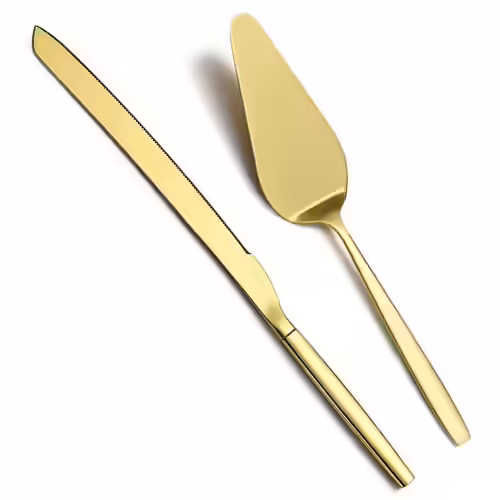 Berglander Shiny Gold Cake Knife And Server Set