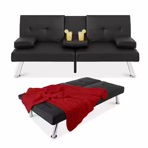Best Convertible:Best Choice Products Modern Faux Leather Convertible Sofa
