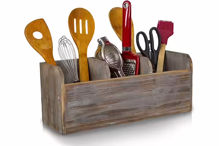 Besti Rustic Kitchen Utensil Holder with 3 Compartments