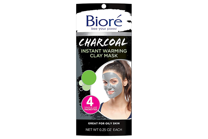 Biore Charcoal Instantly Warming Clay Facial Mask for Oily Skin, with Natural Charcoal, Cleanse Clogged Pores, Dermatologist Tested, Non-Comedogenic, Oil Free,1 Pack (4 Count) INSTANTLY WARM CLAY MASK 4 Count (Pack of 1)