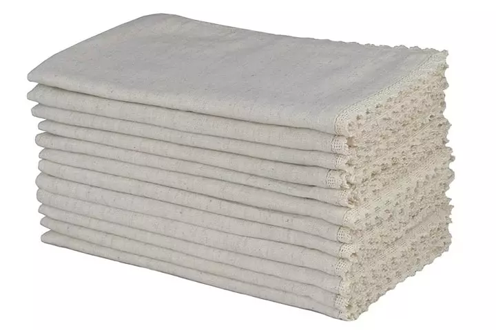 Cotton Craft - 12 Pack Oversized Flax with Lace Dinner Napkins