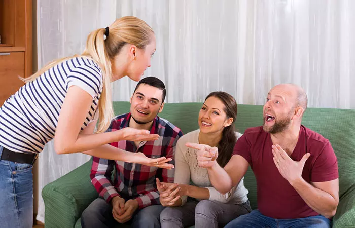 Couple friends playing dumb charades