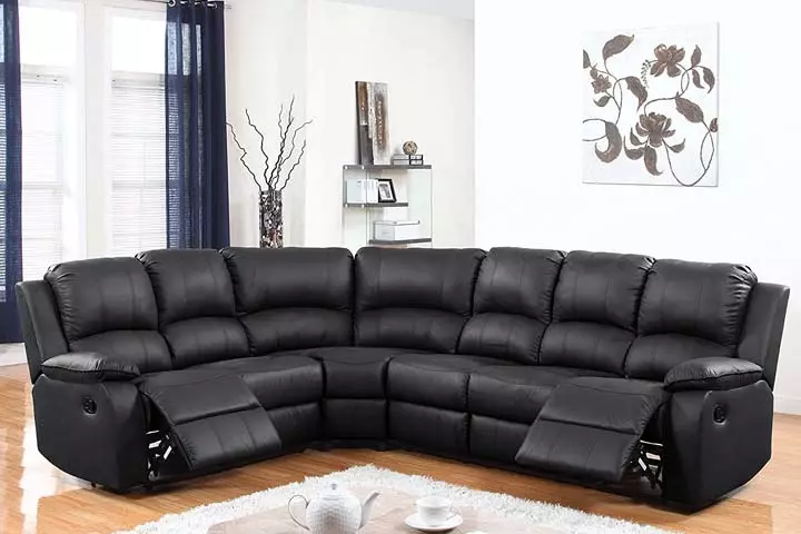 Divano Romano Furniture Classic Traditional Bonded Leather Reclining Sofa, Large- Black