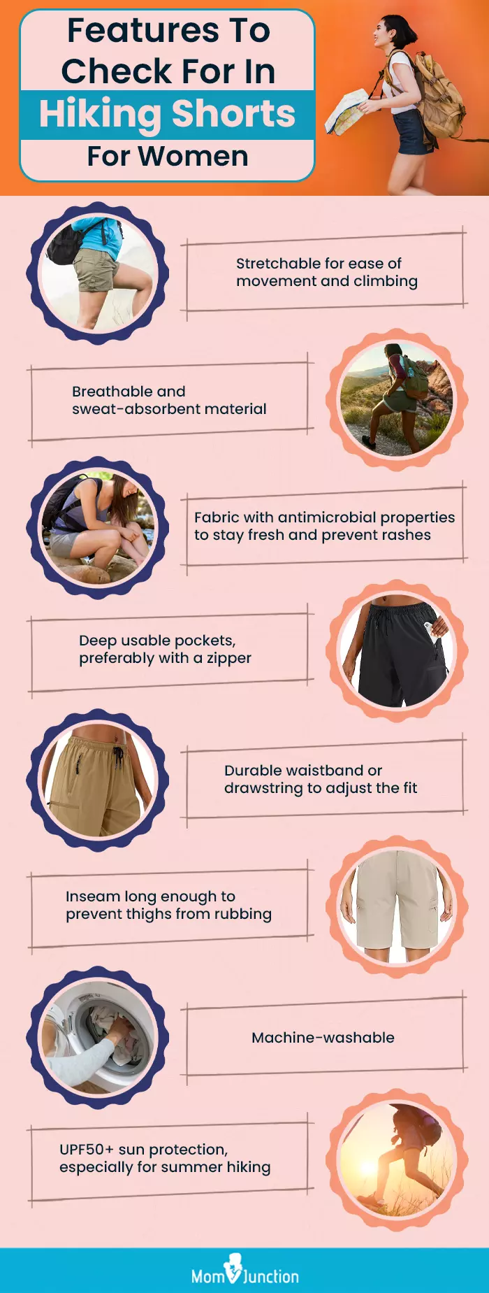 Features To Check For In The Best Hiking Shorts For Women (infographic)