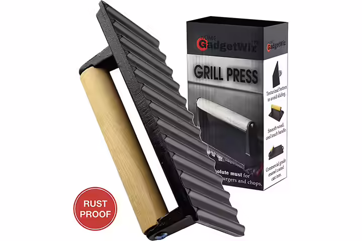 GadgetWiz Enameled Bacon Cast Iron Grill Press
