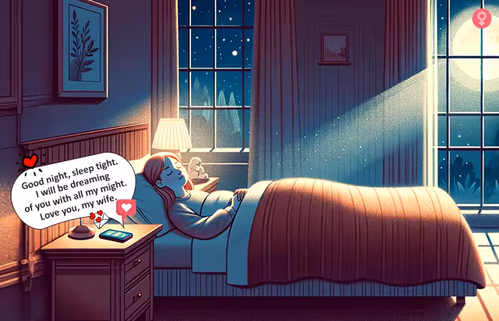Wife receives a romantic good night message from husband