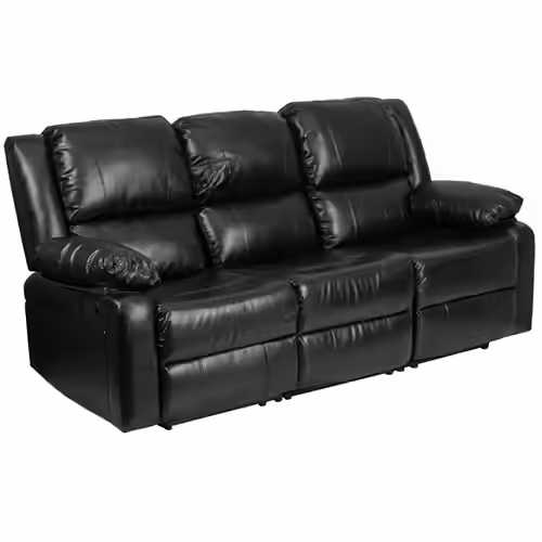 Flash Furniture Harmony Series Leather Sofa With Two Built-In Recliners &ndash; Black