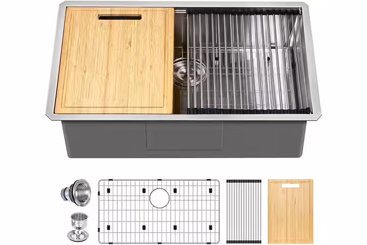 Hykolity Workstation Undermount Sink With Integrated Ledge And Accessories