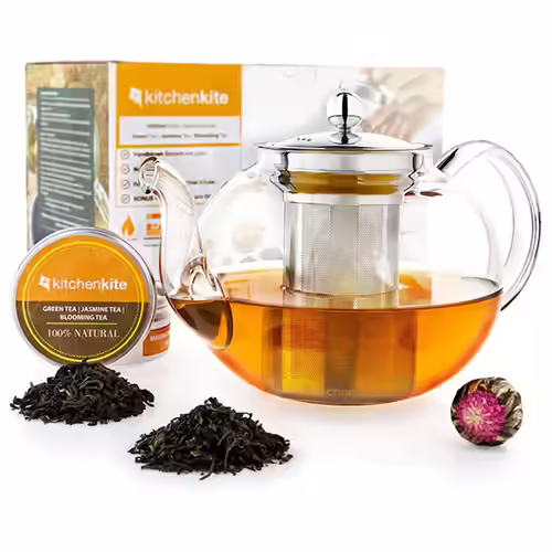 Kitchen Kite Clear Glass Teapot With Stainless Steel Infuser