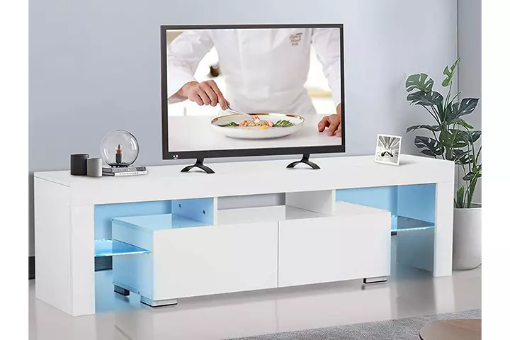 Mecor White TV Stand with Lights, Modern LED TV Stand