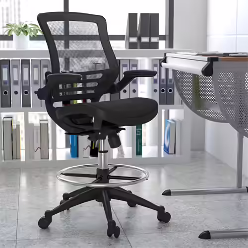 Flash Furniture Mid-Back Black Mesh Ergonomic Drafting Chair