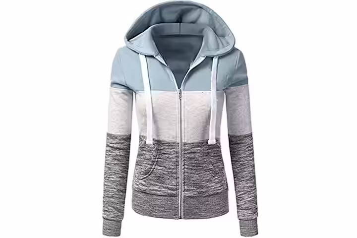 Newbestyle Women's Casual Color Block Zip Up Hoodie Jacket with Pocket