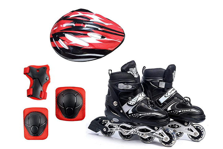 Diswa Adjustable Aluminum Inline Skates Combo Set For Boys And Girls