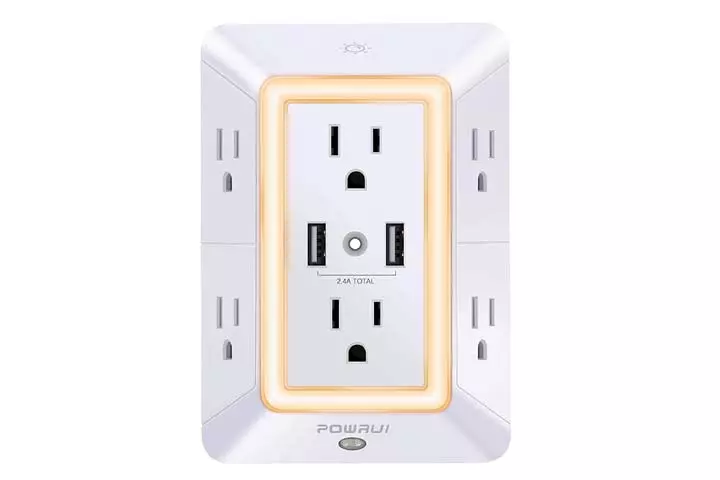 Powrui 6-Outlet Extender USB Wall Charger and Surge Protector