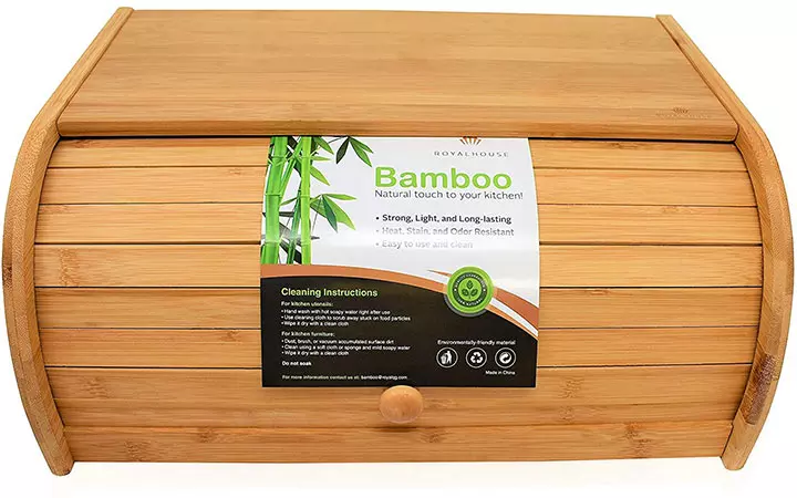 RoyalHouse Natural Bamboo Roll Top Bread Box