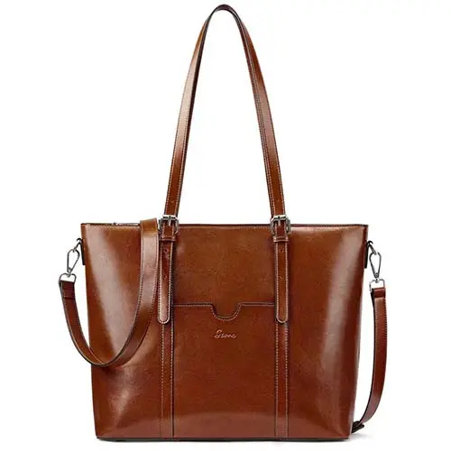 S-ZONE Women Genuine Leather Laptop Bag