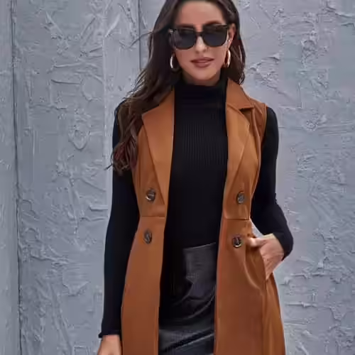 SheIn Women's Double Breasted Long Vest Jacket