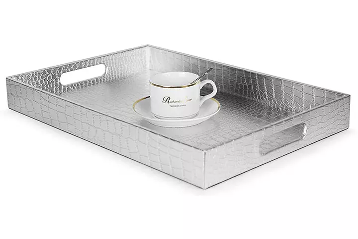 Silver Rectangle Glossy Serving Tray by Home Redefined