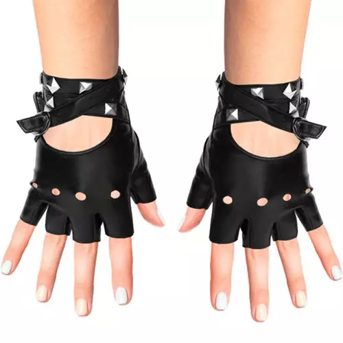 Skeleteen Fingerless Faux Leather Gloves