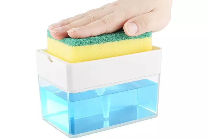 Soap Dispenser for Kitchen + Sponge Holder 2-in-1