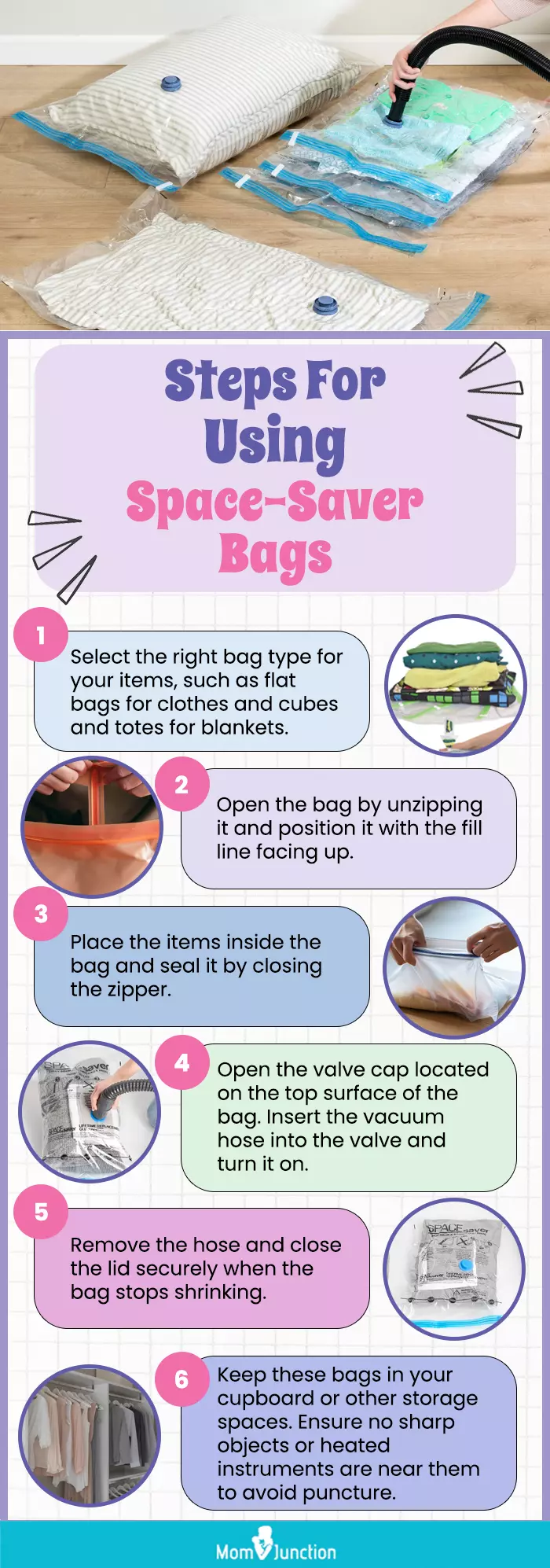 Steps For Using Space Saver Bags(infographic)