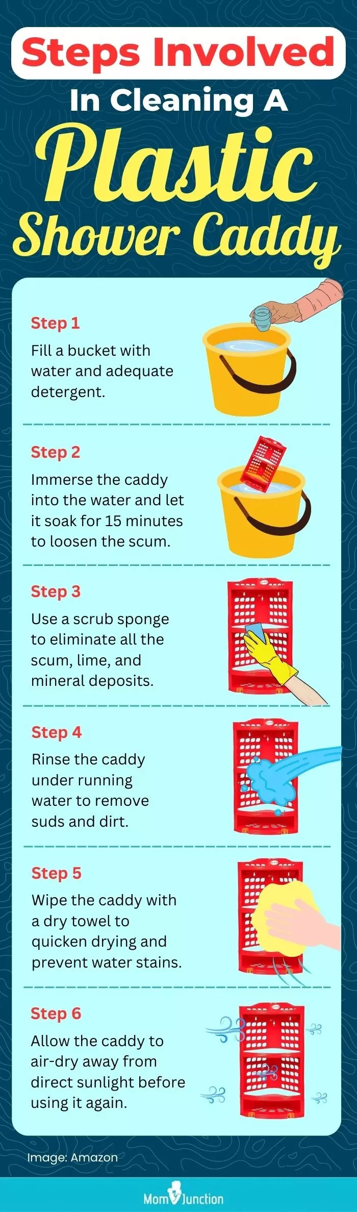 Steps Involved In Cleaning A Plastic Shower Caddy (infographic)