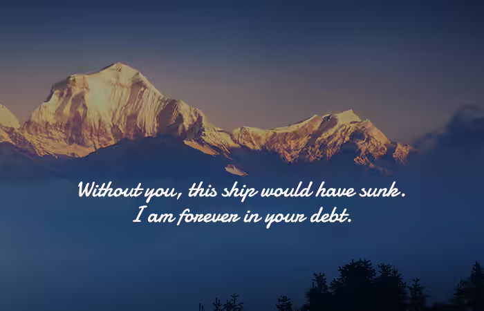 Without you, this ship would have sunk. I am forever in your debt.