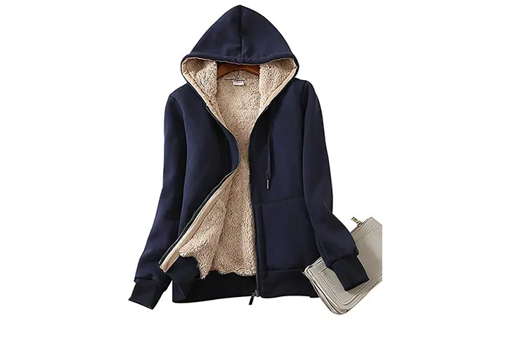 Yeokou Women's Casual Sherpa Lined Zip Up Hooded Sweatshirt Jacket